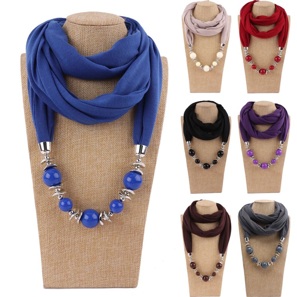 Infinity Scarf Knit - 패션 쉬폰 스카프 단색 비즈 인피니티