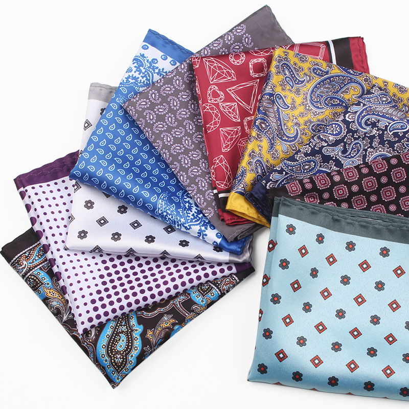 Pocket Square Set - 페이즐리 인공 실크 스카프 남성용 손수건,