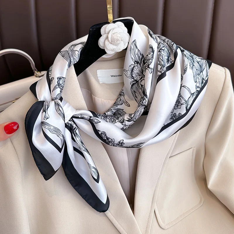 여성용 플라워 프린트 실크 스퀘어 스카프, 럭셔리 풀라 - Head Wrap Turban 리뷰 및 가격